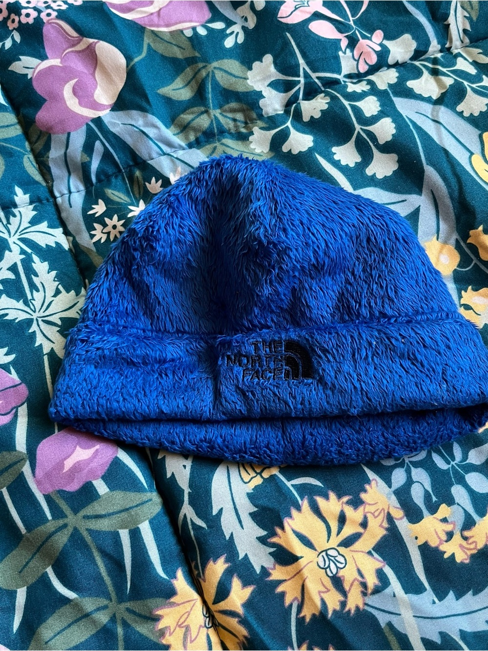 The North Face Plush Fleece Beanie Royal Blue with Black Logo Size XS 6-24 Month